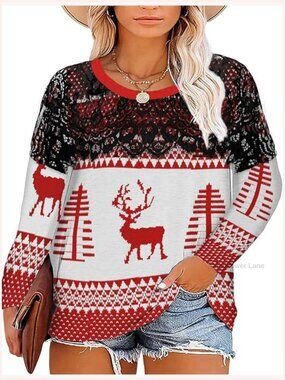 Plus Size Christmas Tree Print Long Sleeve T-Shirt Tunic Top 1X-5X